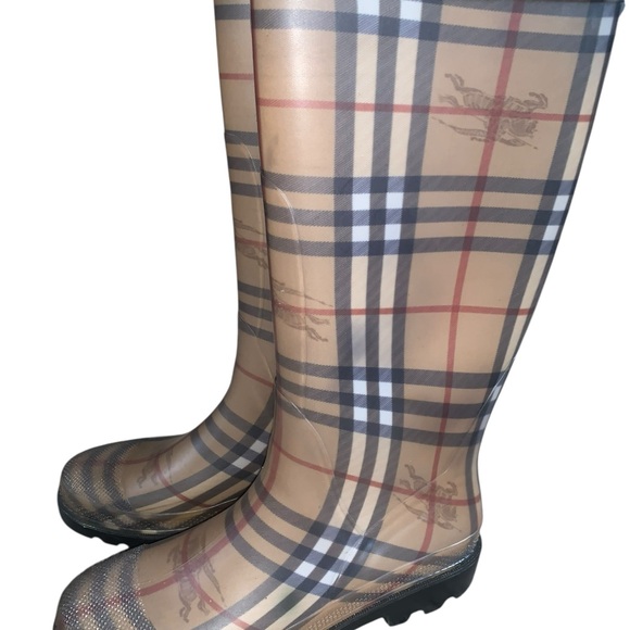 Burberry Plaid Winter Rain Boots - Tan and Black - Picture 1 of 8